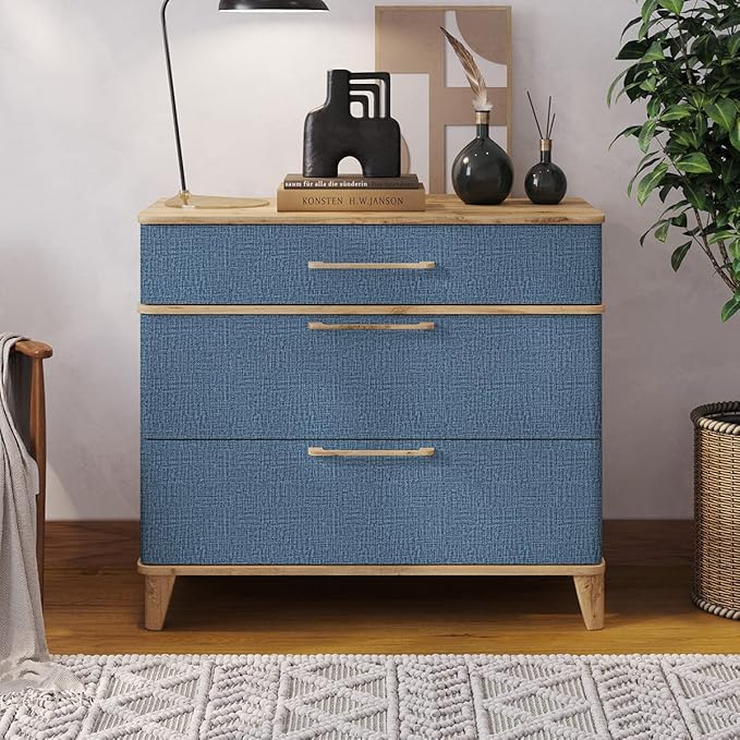 Blue Wallpaper Grasscloth Peel and Stick Wallpaper 17.7inch x 118.1inch - Image 4