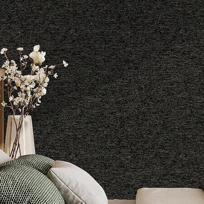 SHUFA Black Gold Cotton-Like Textured Grasscloth Wallpaper Matte Thick Real - Image 6