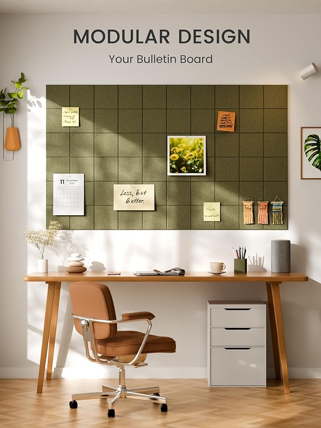 Bumusty Large Felt Bulletin Board, 30 Push Pins, 40 Adhesive Tabs, Olive Green - Image 6