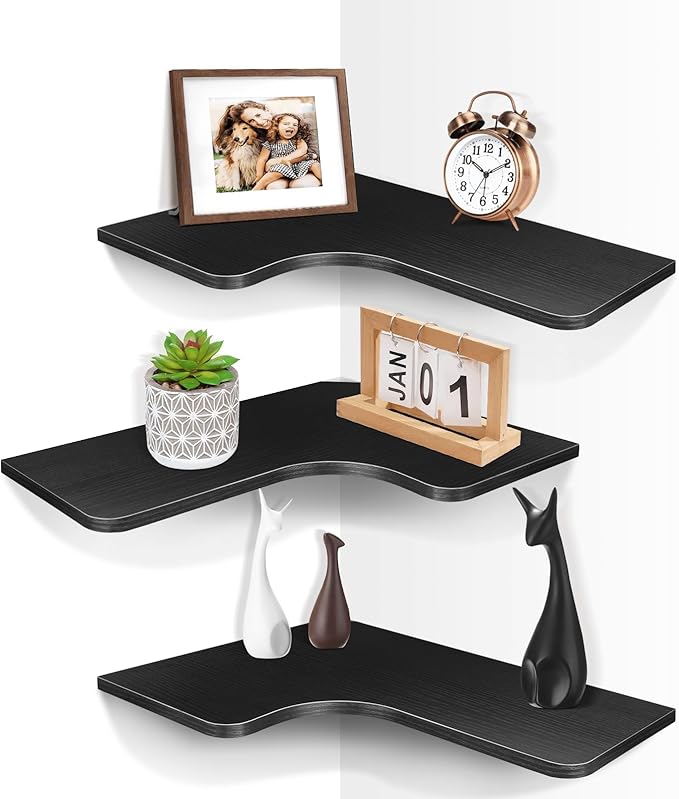 Homode Corner Shelves Wall Mounted, 3 Tier Wooden Hanging Display Shelf by Homode