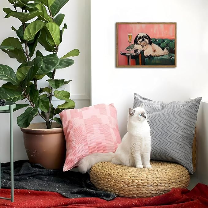 Funny Dog Wall Art, Cute Animal On Couch Bar Cart Pictures Wall Decor Paintings - Image 6