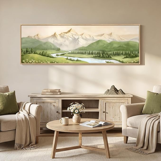 Large Framed Green Landscape Wall Art - Image 4