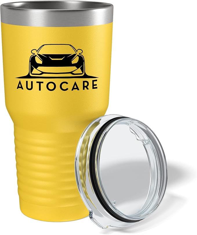 Personalized 30oz (17 Colors) Printed Insulated Stainless Steel Powder Coated Tumbler with Lid - Custom Bulk Promotional Items with your Logo - Bulk Company Small Business Party Favors (Yellow)