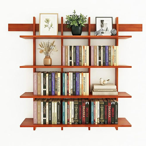4-Tier Wall Mounted Bamboo Bookshelf, 43×52 Inch Large Floating Shelves by Lauxery