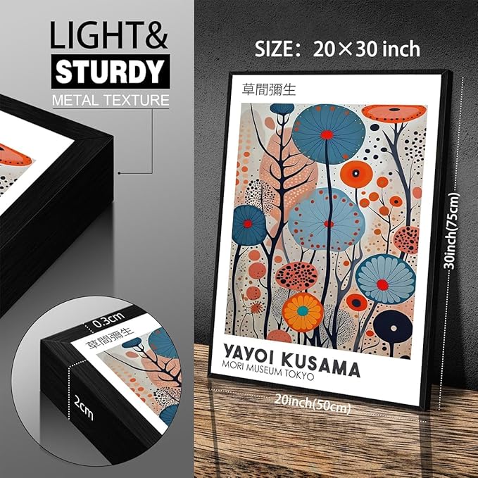 Yayoi Kusama Black Framed Wall Art 20x30in Vintage Japanese Painting Posters - Image 2