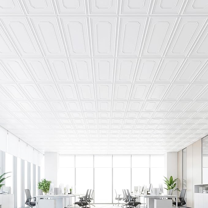 Giantex 24 Pack PVC Wall Panels, Glue Up or Drop Ceiling Panel, Waterproof 3D - Image 2
