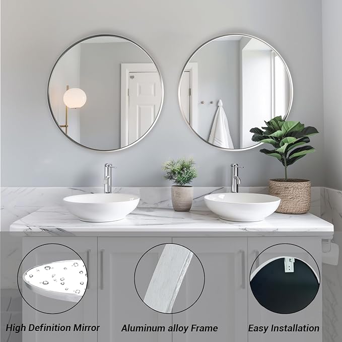 Sunniry Silver Round Mirror 24 inch, 2 Pack Silver Circle Mirror, Round - Image 2