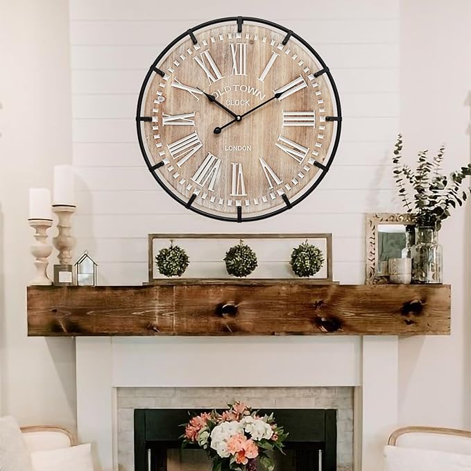 EMAX HOME 20 Inch Large Farmhouse Wall Clock, Rustic Antique Wood by EMAXHOME