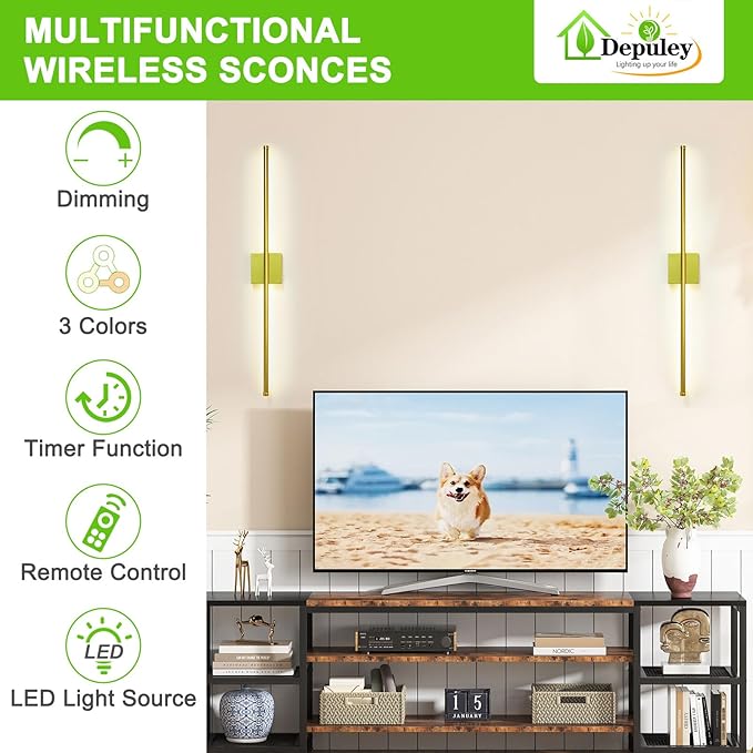 Depuley Battery Operated Wall Sconce: Set of 2 Wireless Wall Lights - Image 2