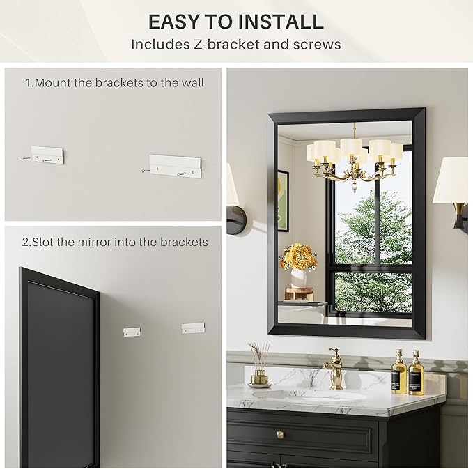 Briivue 22x30 Inch Black Bathroom Mirror - Image 7