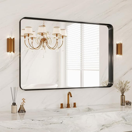 48X32 Inch Metal Black Framed Bathroom Mirror by MYSUNORIA