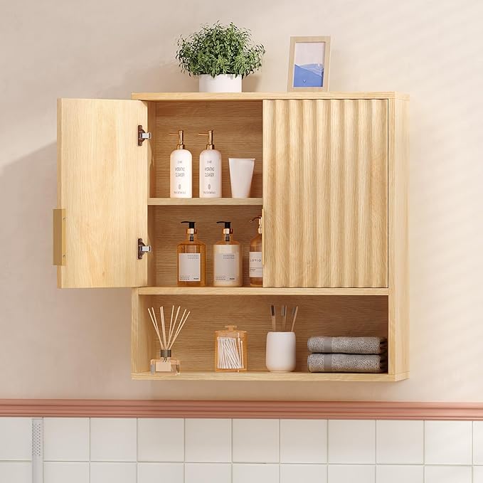 VINGLI Fluted Modern Medicine Cabinet, Bathroom Wall Cabinet Over Toilet Storage - Image 3