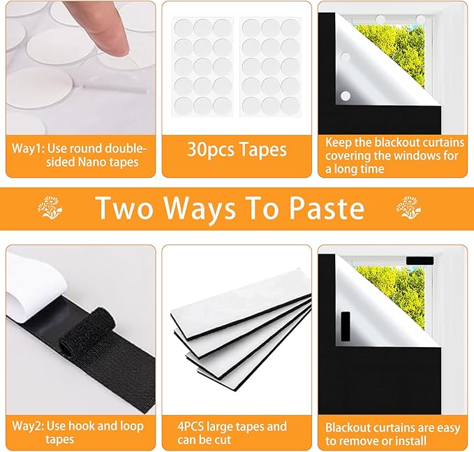 Blackout Blind，118x57 inches Portable Black Out Blinds Stick On Window - Image 5