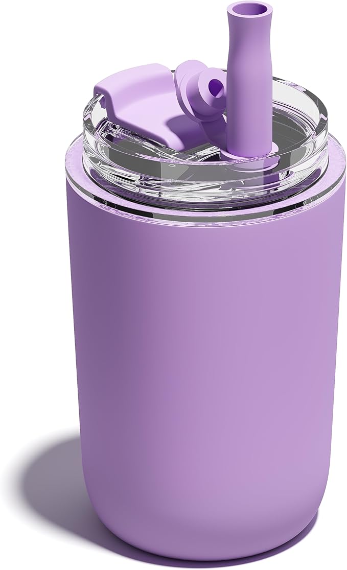 10 oz Insulated Coffee Tumblers, Travel Coffee Tumblers with Straw, Double-Wall Stainless Steel Tumbler, Leak Proof Tumbler, Reusable Cups with Lids for lced and Hot Drinks (Purple)