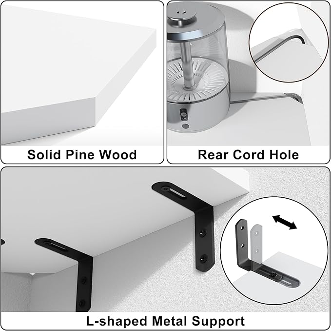 Alsonerbay Corner Wall Shelf Set of 3 Corner Shelf Wall Mount, Solid Wood - Image 5