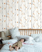 Timeet Peel and Stick Wallpaper White and Orange Floral Wallpaper Boho Leaf - Image 7