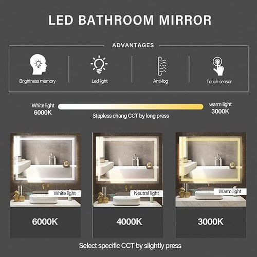 36x28 inch LED Lighted Bathroom Mirror - Image 2