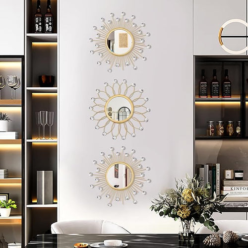 3 Pack Metal Mirrors for Wall Sunburst Wall Mirrors Home Décor Decorative - Image 2