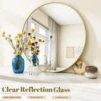 VooBang Gold Round Bathroom Mirror, 30 inch Circle Wall Mounted Hanging Mirror - Image 2