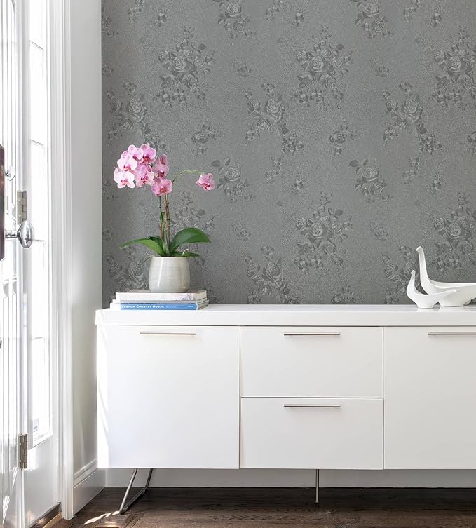 Erfoni 118"x17.7" Gray Peel and Stick Wallpaper Thicken Floral Embossed Contact - Image 2