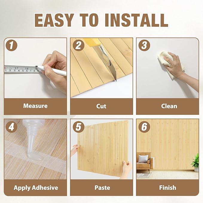 Natural Bamboo Wall Panel Covering Roll, Flexible Pole Wrap Wainscoting - Image 4