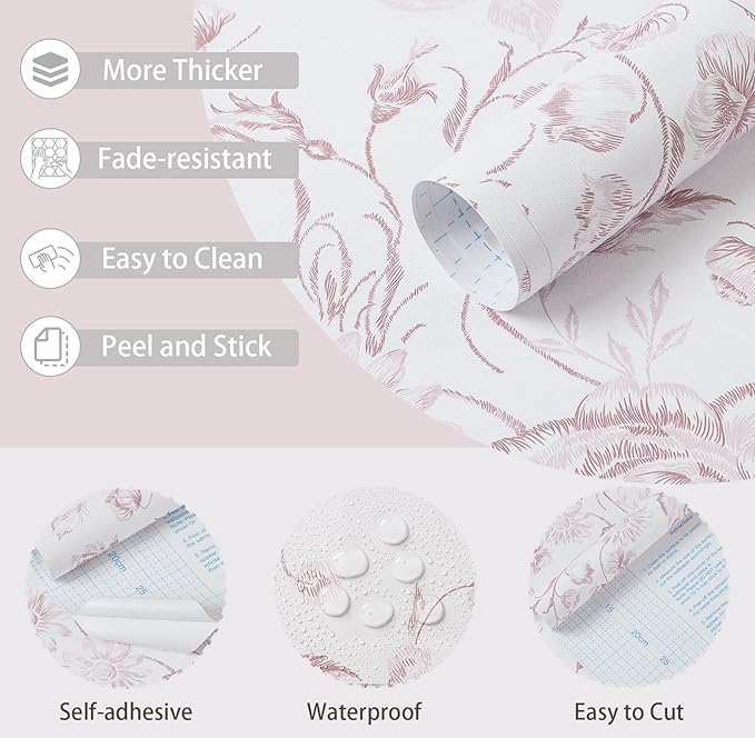 Yasinet Floral Peel and Stick Wallpaper Pink Floral Wallpaper Boho Pink Contact - Image 5