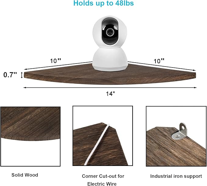 JORIKCHUO 10 inch Corner Wall Shelf, Round End Wall Mounted Floating Corner - Image 3