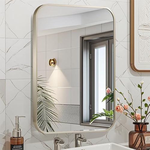 22x30 Inch Brushed Nickel Bathroom Mirror, Framed Rectangle Mirror - Image 2