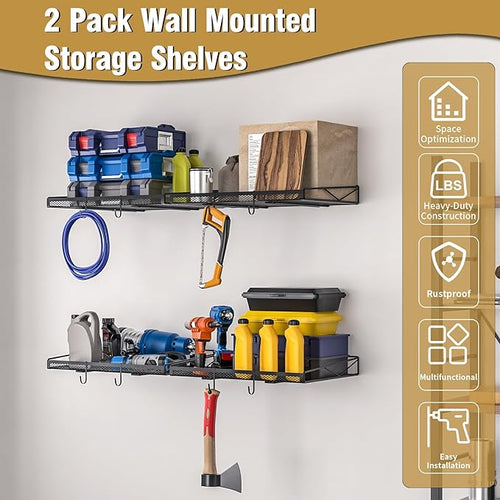 2 Pack Garage Wall Shelf, Garage Wall Mounted Shelving, Heavy Duty Floating - Image 2
