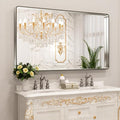 LOAAO 60X30 Inch Brushed Nickel Bathroom Mirror, Rounded Rectangle Silver Metal by LOAAO