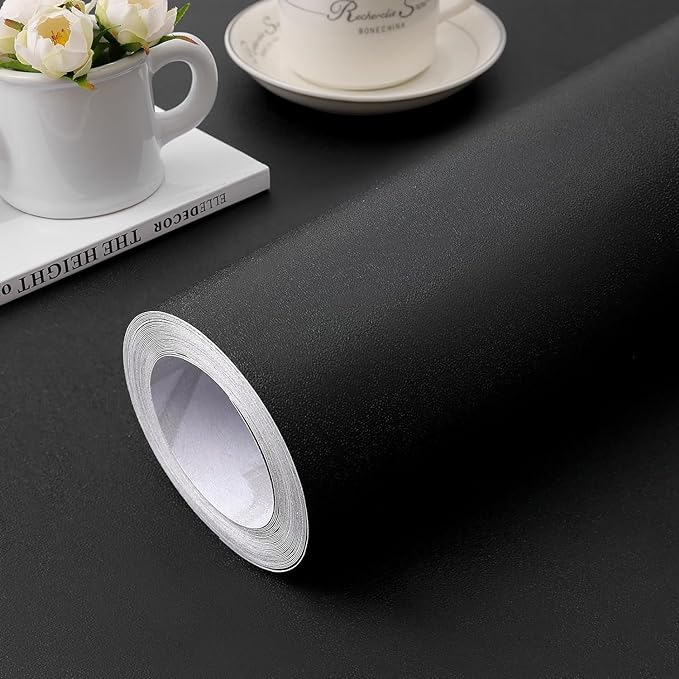 practicalWs 15.7 inch x 984.2 inch Black Wallpaper Solid Color Contact Paper by practicalWs