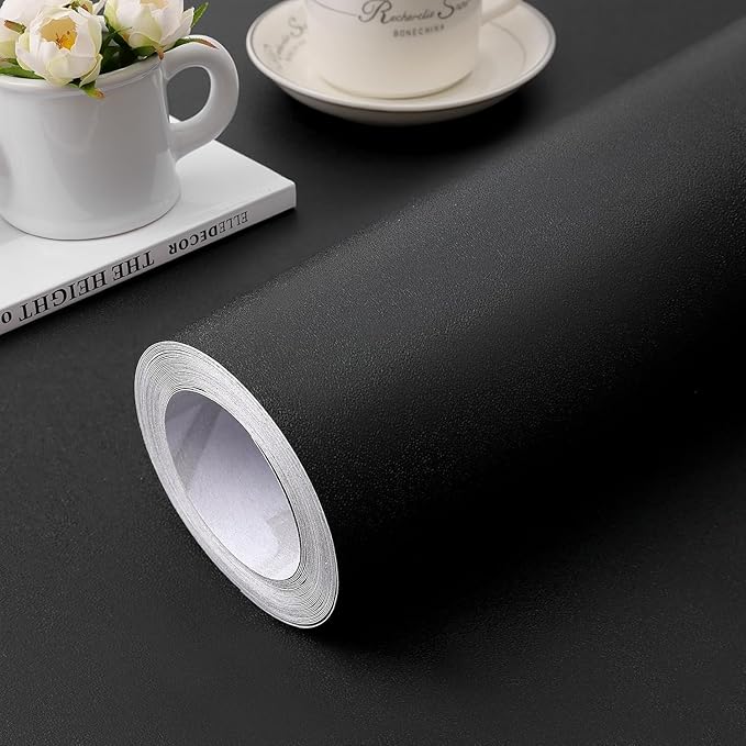 practicalWs 15.7 inch x 590.5 inch Solid Color Black Wallpaper Self Adhesive by practicalWs