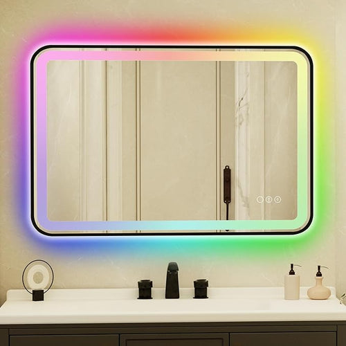 24x36 Inch Black Framed LED Bathroom Mirror by Unknown