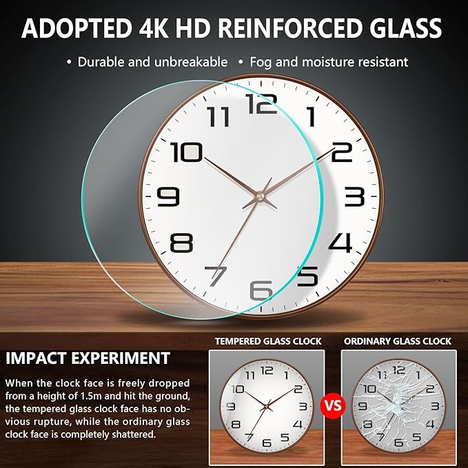 Woodgrain Wall Clock–Silent Non-Ticking Wall Clocks Battery Operated 8 Inch - Image 5