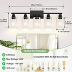 Indoi 5-Light Bathroom Light Fixtures, Matte Black Modern Vanity Lights - Image 8
