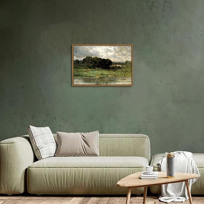 OIQArtOIQ Framed Vintage Landscape Wall Art Lake Natural Scenery Oil Painting - Image 4