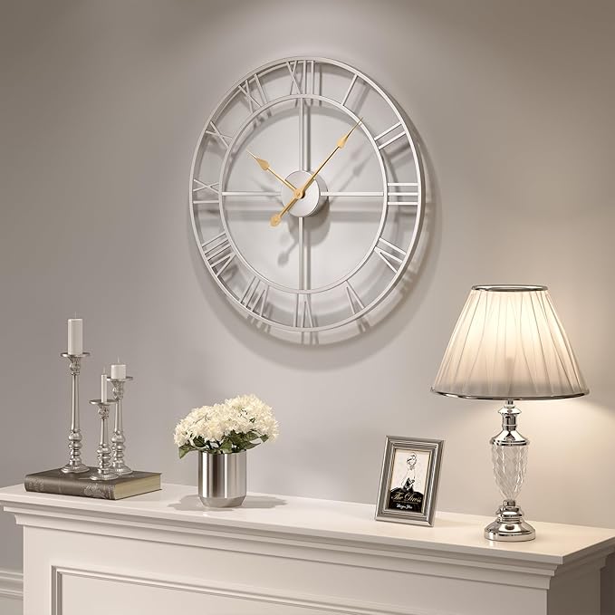 Cuspin 24 Inch Large Silver Wall Clock, Battery Operated Silent Non Ticking - Image 8