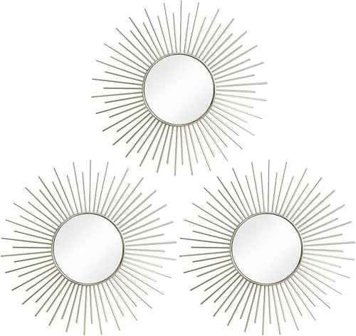 3 Pack Metal Mirrors for Wall Sunburst Wall Mirrors Home Décor Decorative by Uaussi