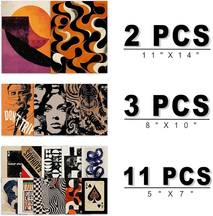 ANERZA 16 PCS Retro 70s Wall Art Decor, Eclectic Vintage Gallery Wall Prints - Image 2