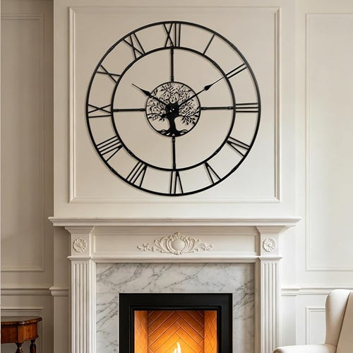 48 Inch Large Wall Clock for Living Room– Black Metal Clock by WallClockDecor