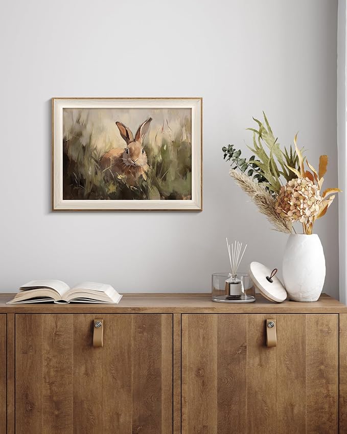 VIYYIEA Framed Wall Art for Living Room, Rabbit Canvas Prints Vintage Home Decor - Image 3
