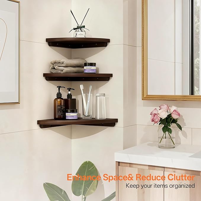 Gieanoo Corner Wall Shelf, 9inch Solid Oak Wood Floating Corner Shelf - Image 4