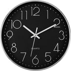 Foxtop Silver Wall Clock Silent Non-Ticking Battery Operated Round Modern Wall by Foxtop