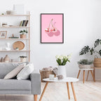 Funky Pink Cherry Poster Retro Disco Ball Canvas Wall Art 12X16 inch Black - Image 4