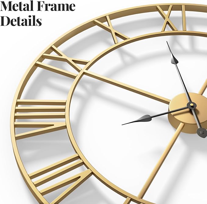Cuspin Wall Clock, Battery-Operated Metal Roman Number Round Decorative Big - Image 5