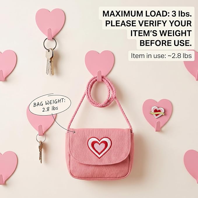 Heart Wall Hooks, 8 Pack, Small Pink Decorative Accessories, Purse Hanger - Image 4