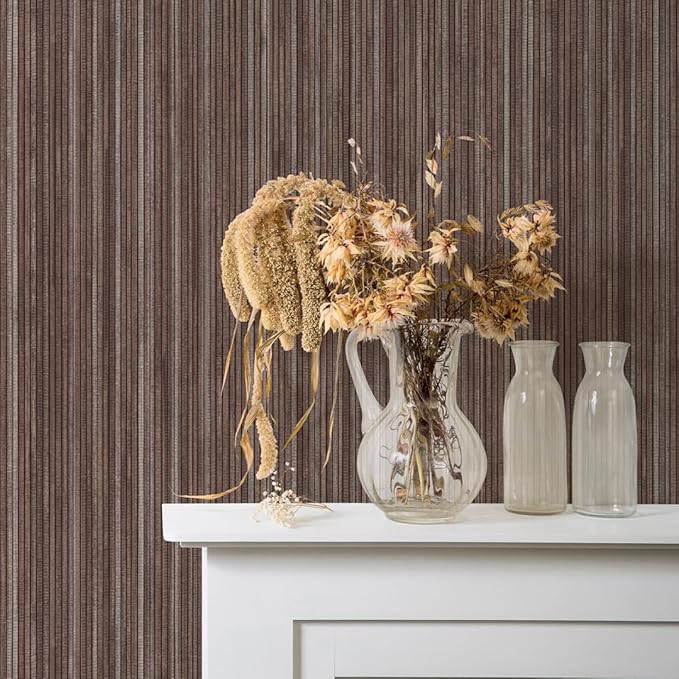 Tempaper Textured Brown & Metallic Silver Faux Grasscloth Removable Peel and - Image 2