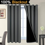 Yakamok 63 Inches Long Dark Gray 100% Blackout Curtains, Noise Reducing Window - Image 2