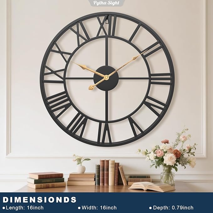 Pytha Sight Large Wall Clock for Lving Room, 16 Inch Modern Industrial - Image 2