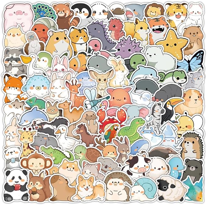 Animal Stickers 100PCS, Water Bottle Stickers for Teens/Kids, Kawaii Cartoon Stickers for Skateboard Laptop